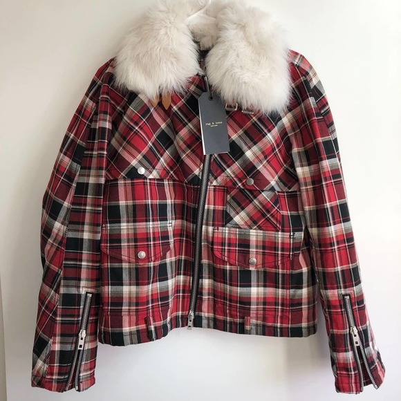 rag & bone Jackets & Blazers - Rag & Bone Etiene Fur Shearling Coat Tartan Plaid